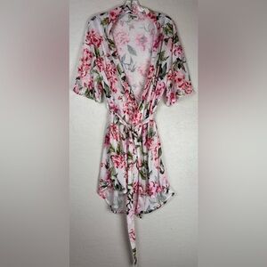 Show Me Your MuMu Floral Rose Kimono Robe Pink Green White Belted OS 0405